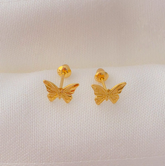 18k Gold Butterfly Stud Earrings for Babies.