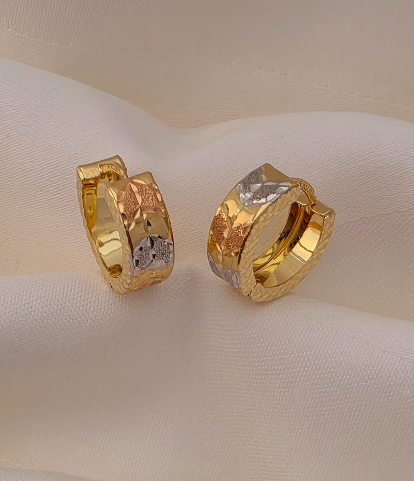 14k Tricolor gold Huggie Earrings
