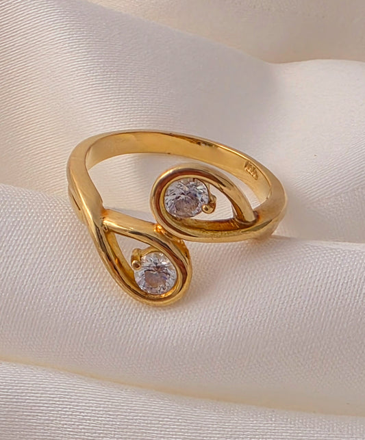 2 Drops Crystal Gold Ring.