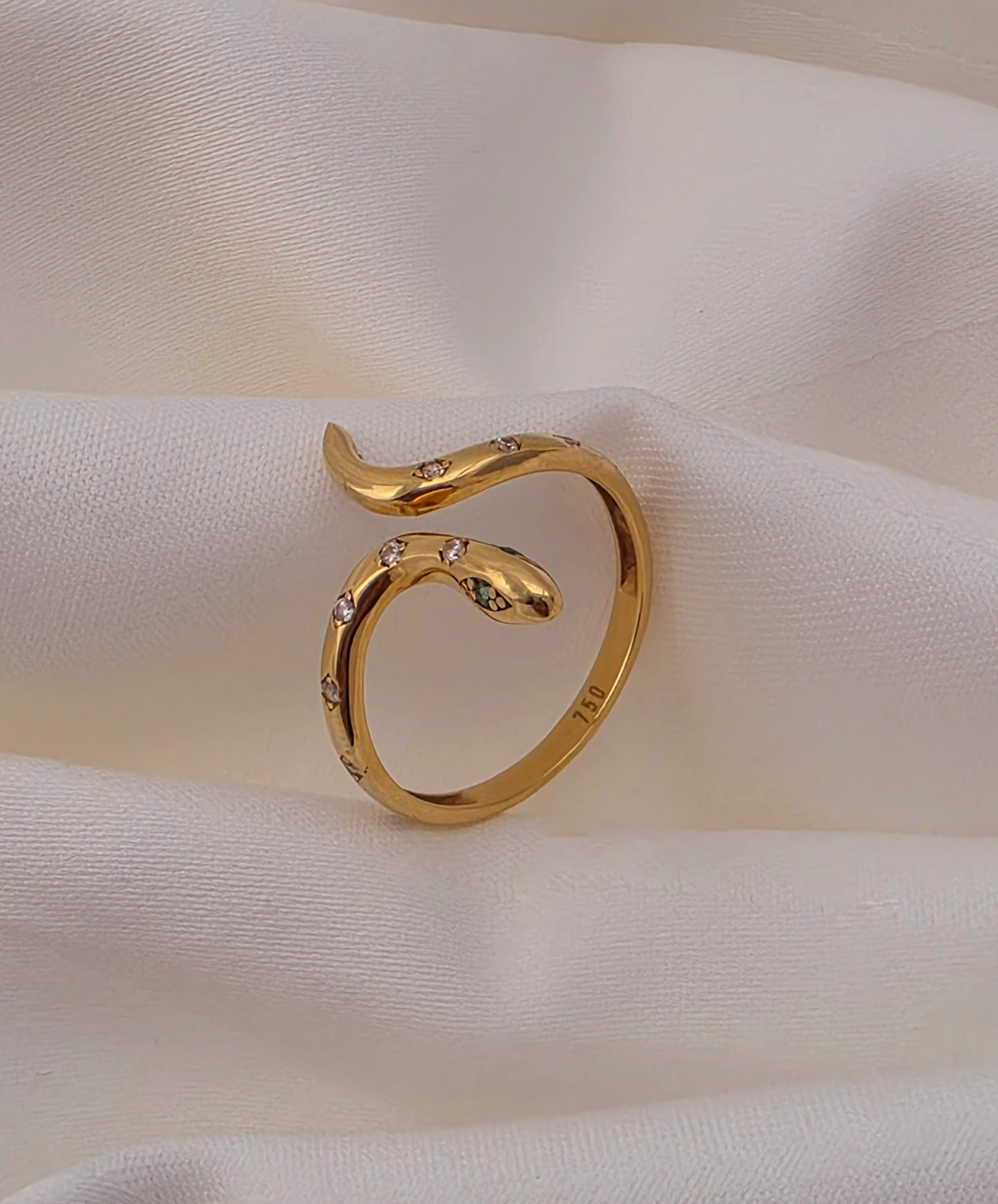 Snake Gold Ring with Crystals.