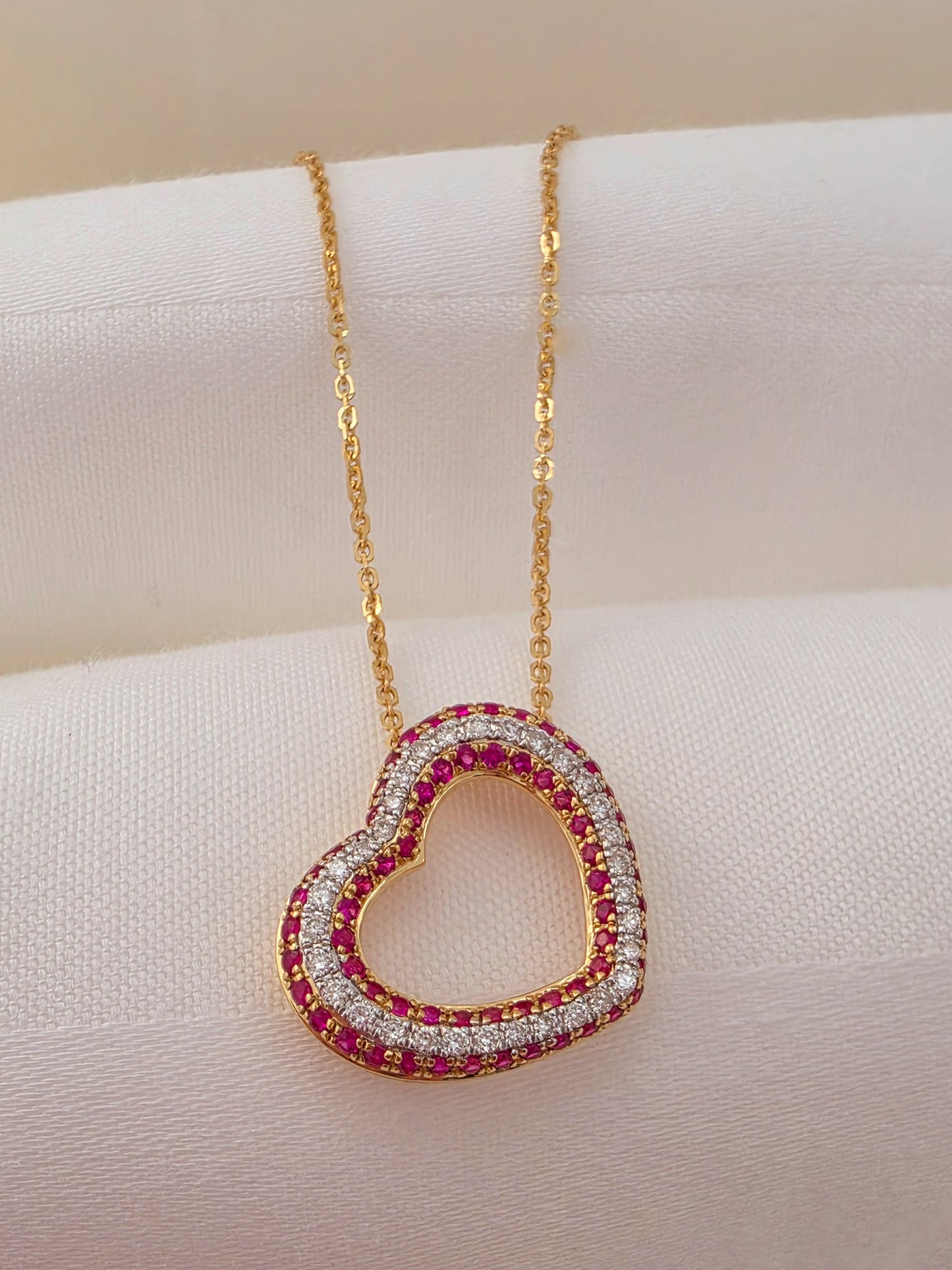 "Crimson Heart Embrace Necklace 18k gold diamond and Ruby