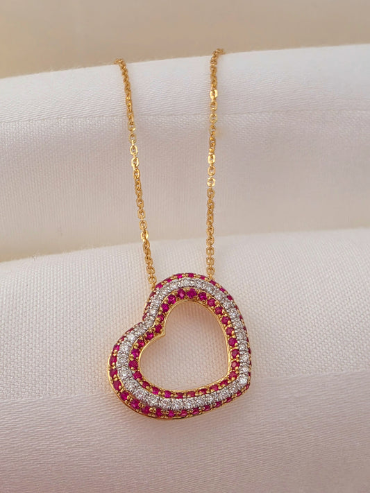 "Crimson Heart Embrace Necklace 18k gold diamond and Ruby