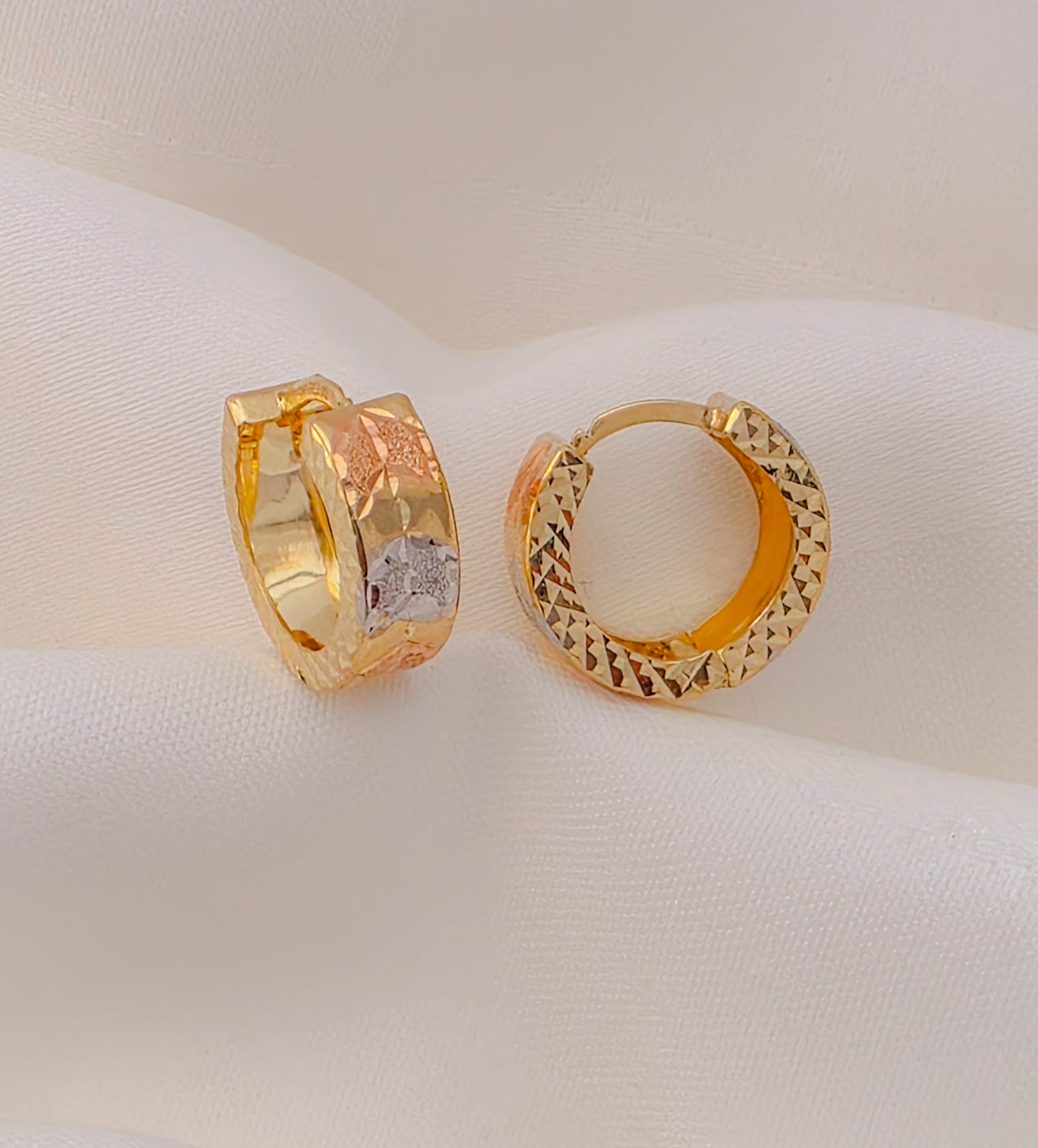 14k Tricolor gold Huggie Earrings