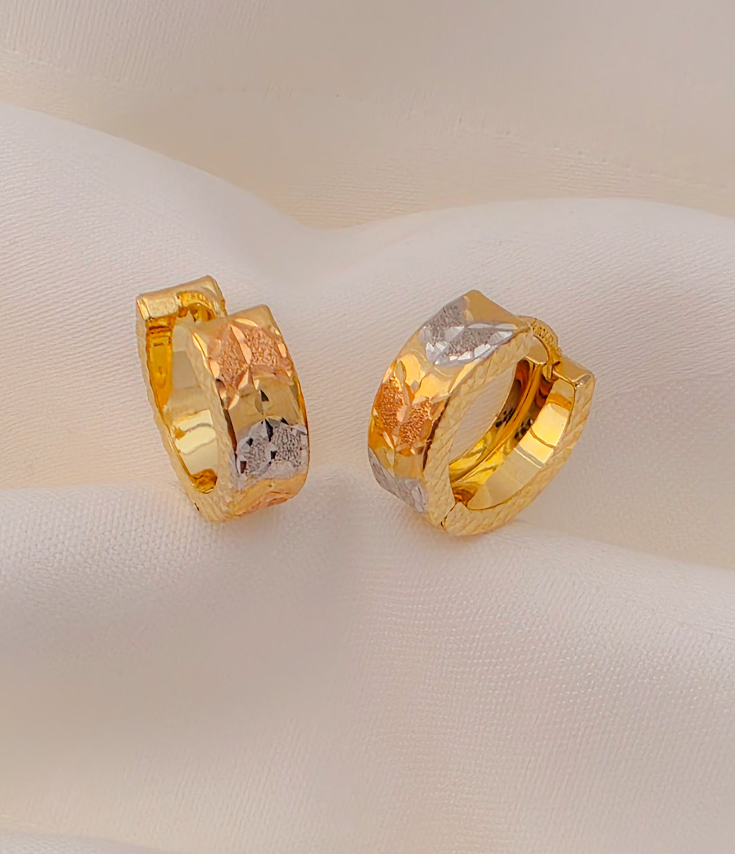 14k Tricolor gold Huggie Earrings