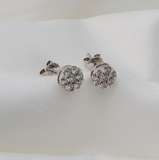 Round Diamond Cluster Stud Earrings