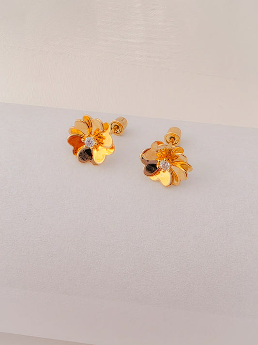 14K Gold Floral Stud Earrings designed for babies and young girls