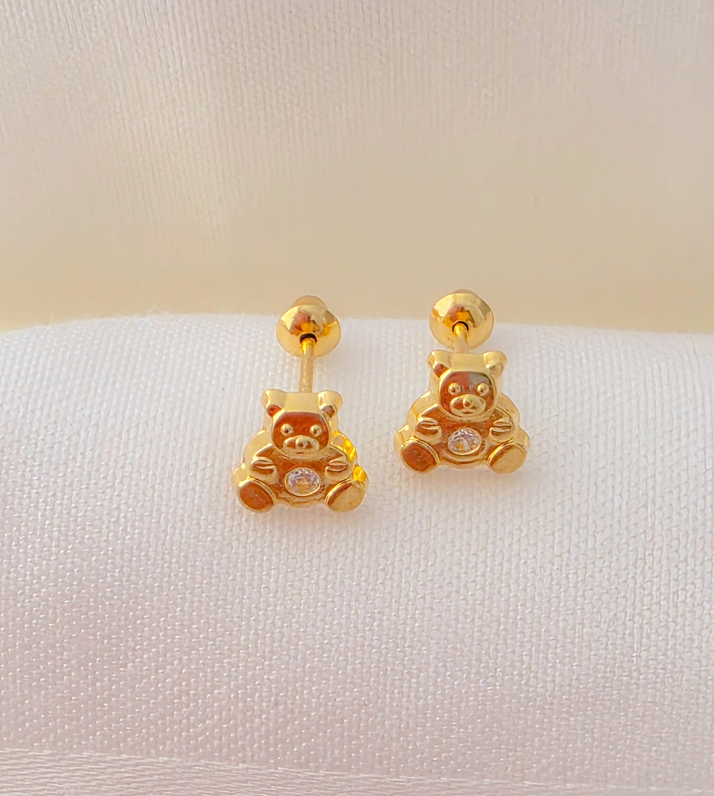 18k Gold Teddy Bear Stud Earrings for Babies and Girls.