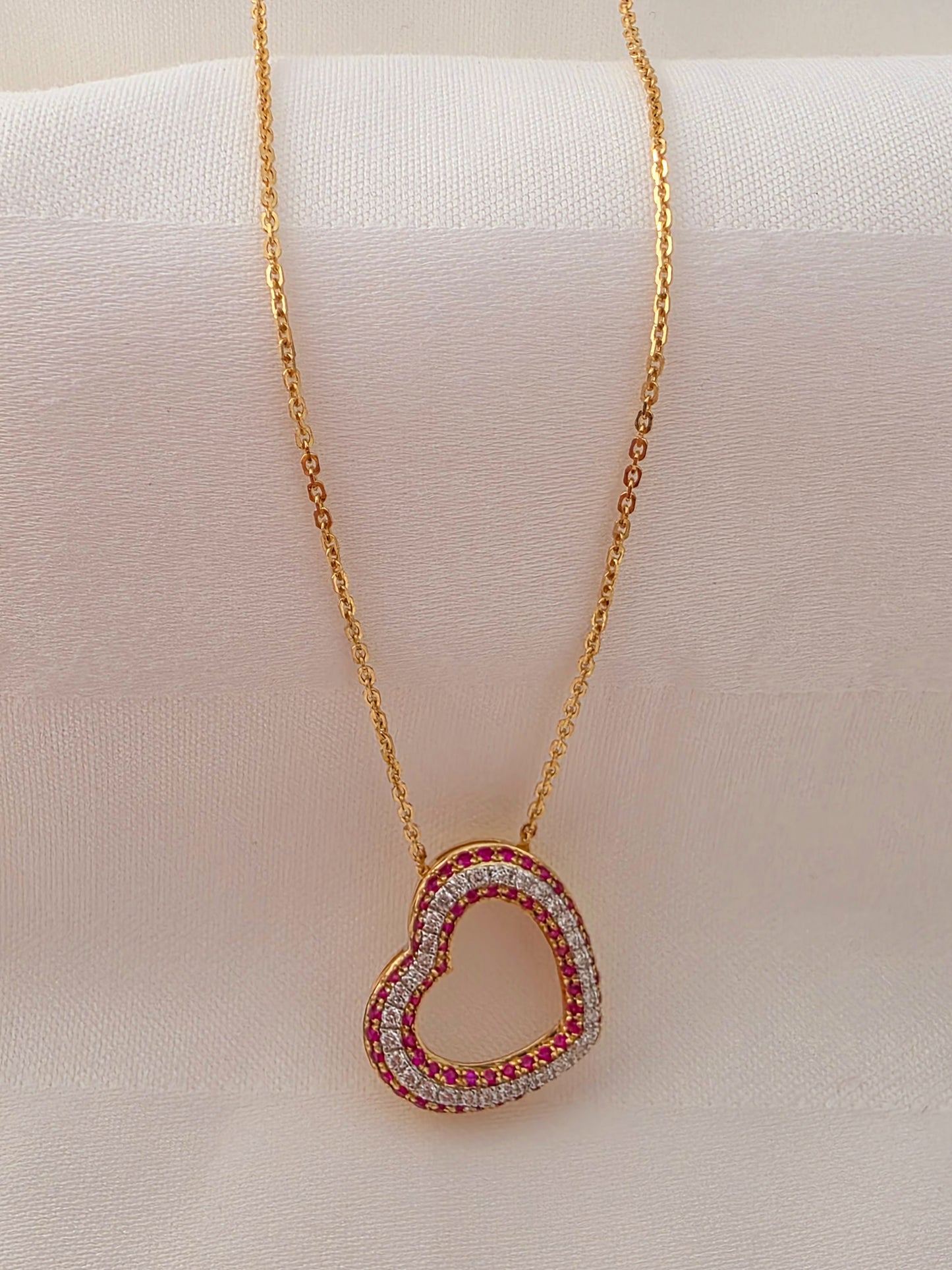 "Crimson Heart Embrace Necklace 18k gold diamond and Ruby