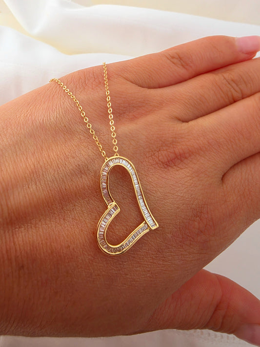Diamond Heart Outline Pendant Necklace