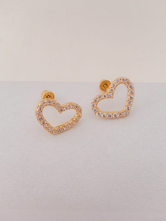 14K Gold Heart Baby Earrings with Cubic Zirconia.