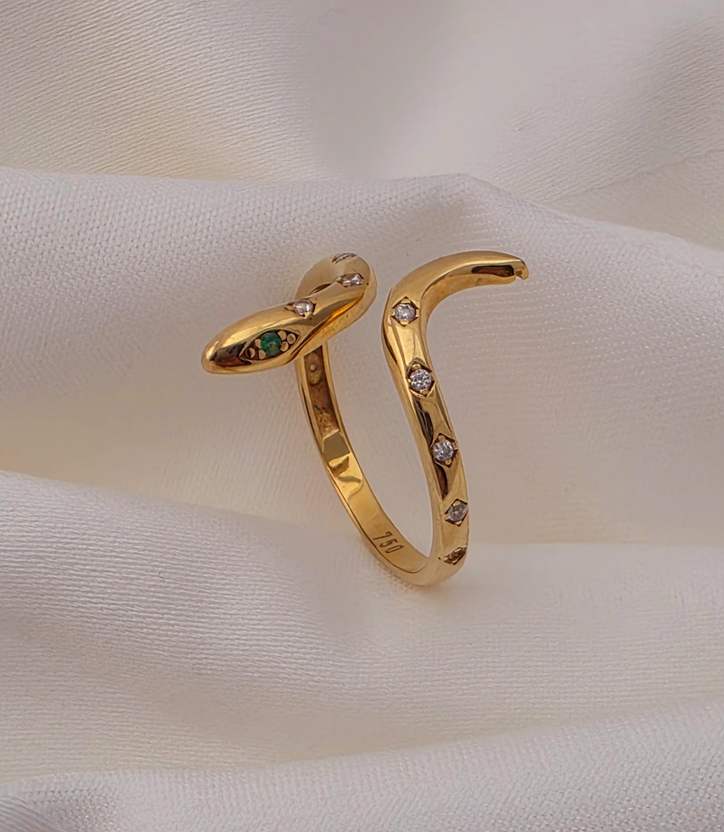 Snake Gold Ring with Crystals.