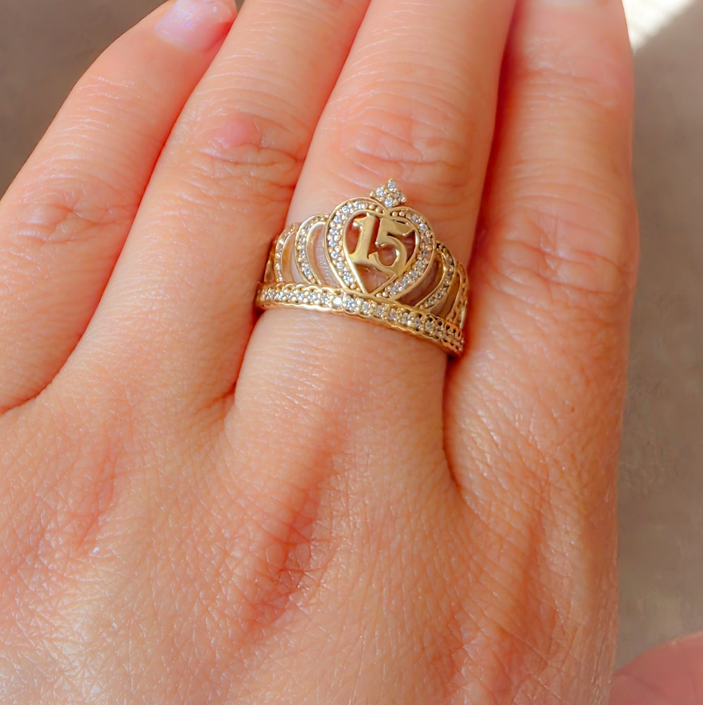 Gold Ring corona with Crystal Stones, personalizado