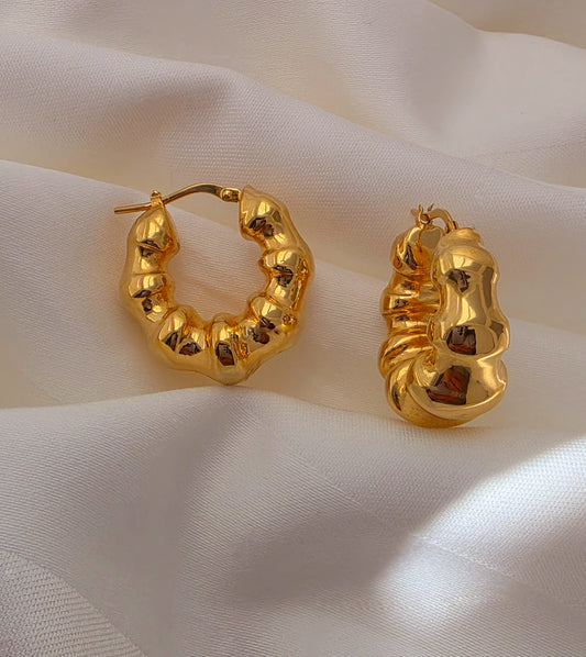 14k Gold Sculpted Chunky Hoop Earrings