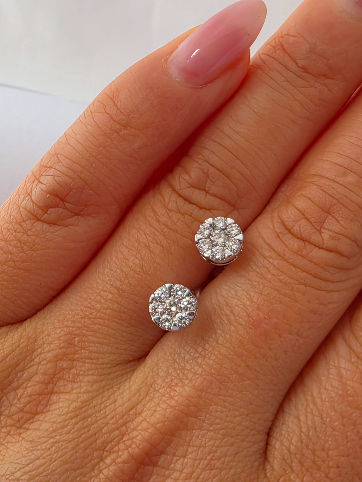Round Diamond Cluster Stud Earrings