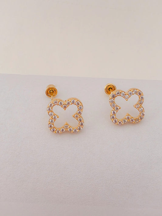 Little Clover Glow Earrings 14k gold with Cz
