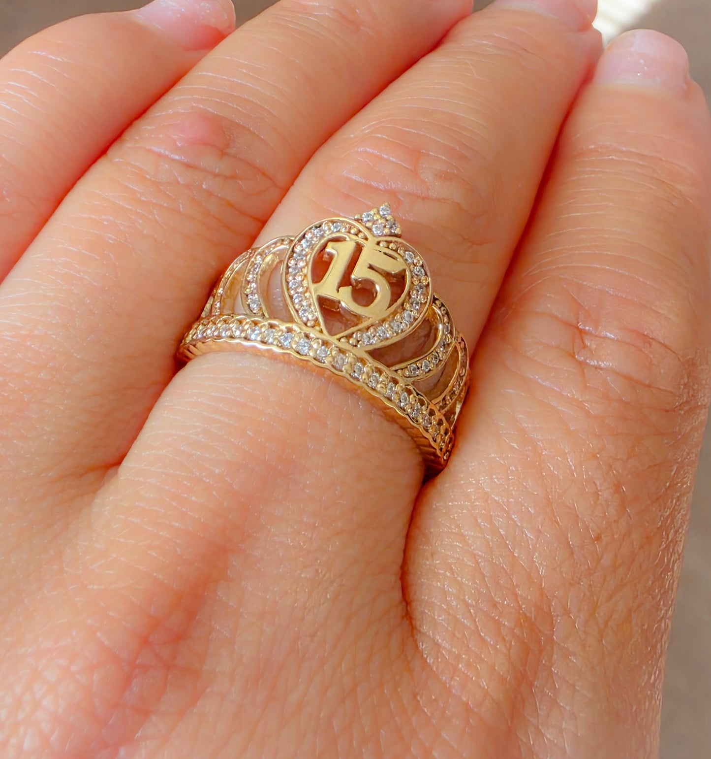 Gold Ring corona with Crystal Stones, personalizado