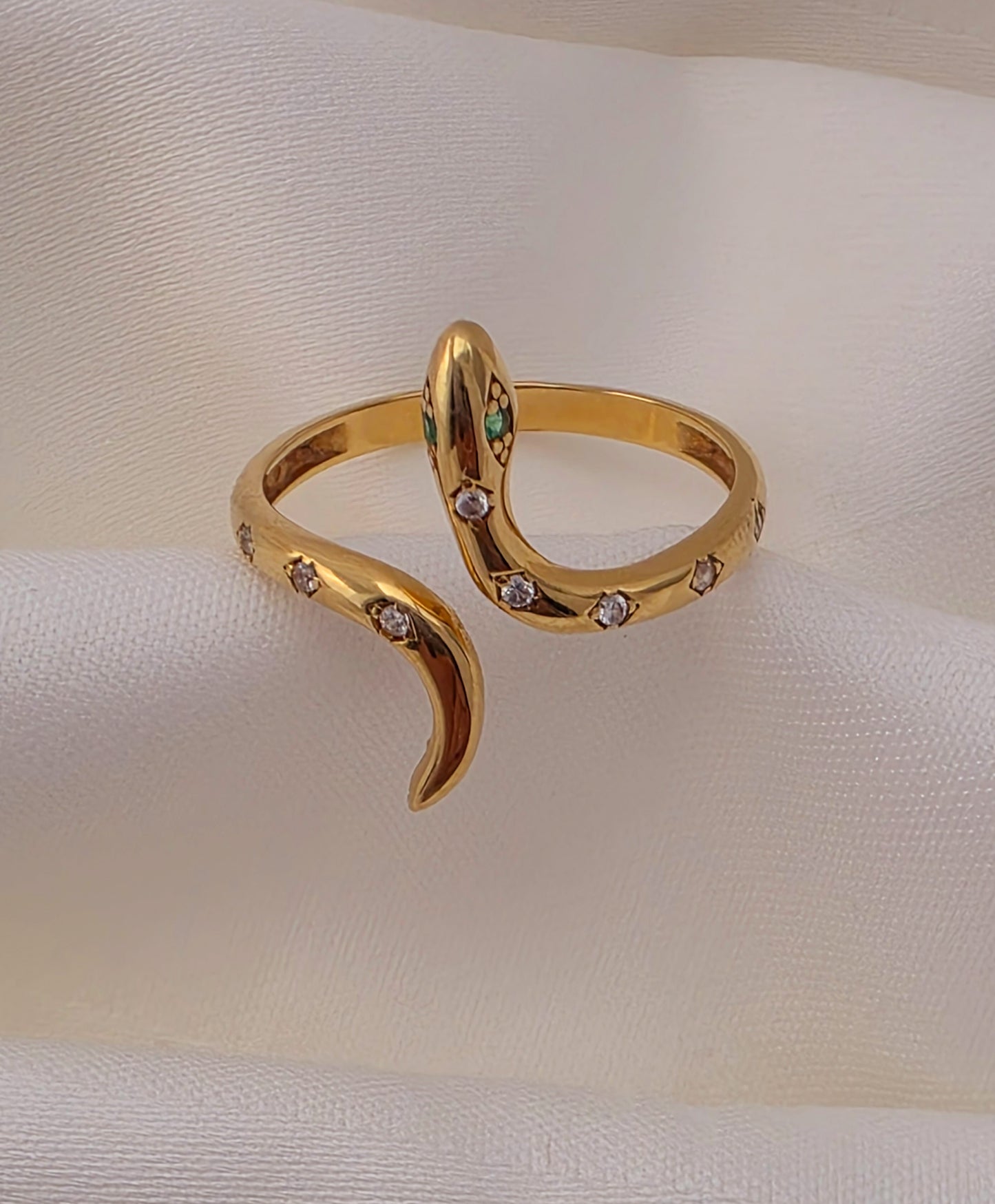 Snake Gold Ring with Crystals.