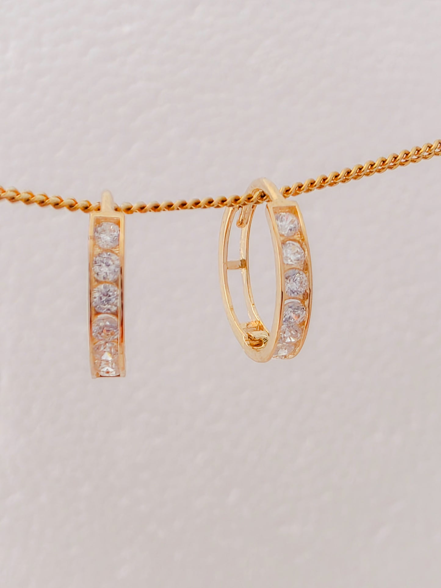 "Dainty Crystal Huggie Earrings" 14k gold with CZ