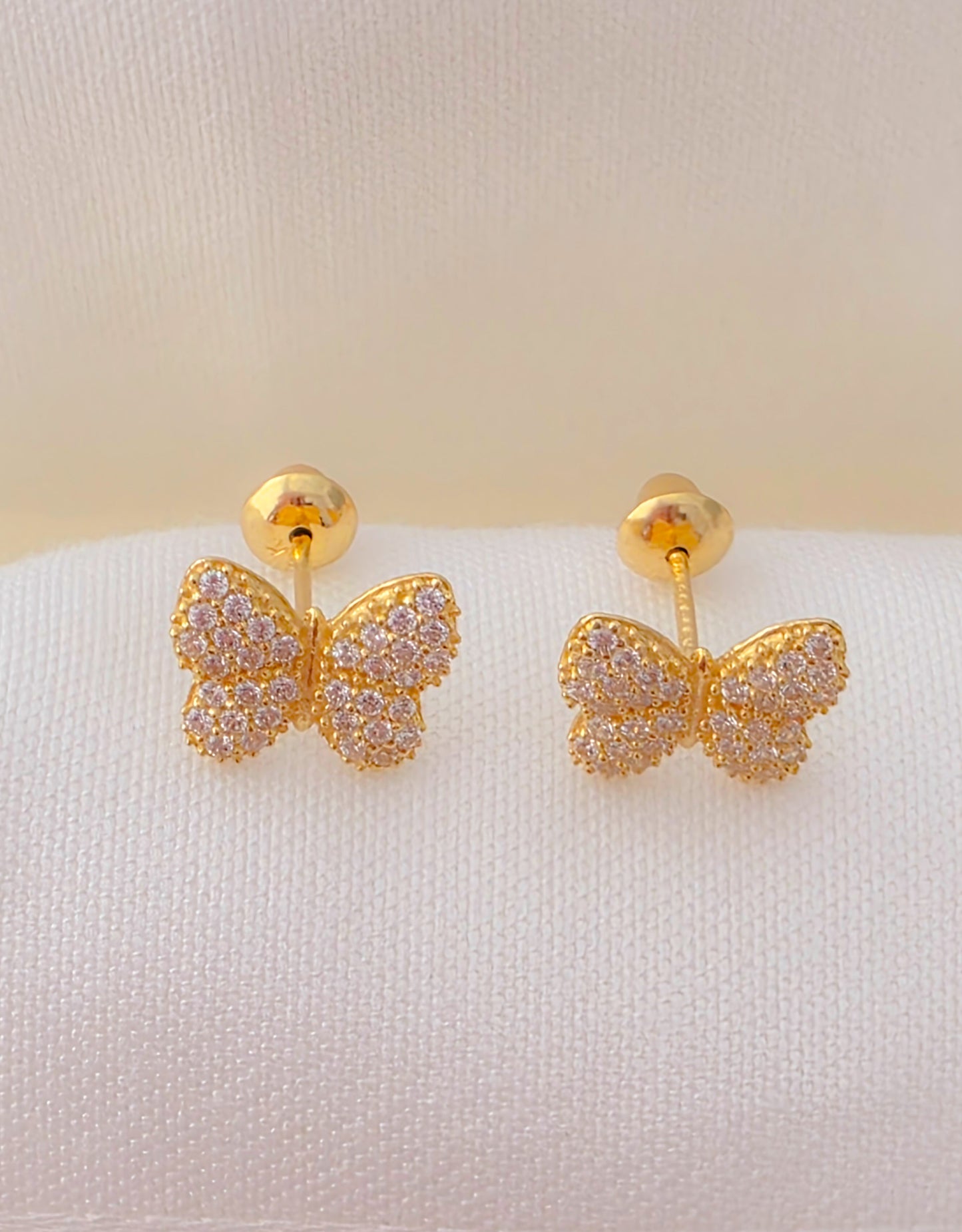 18k Gold Zirconia Butterfly Stud Earrings for Babies and Girls.