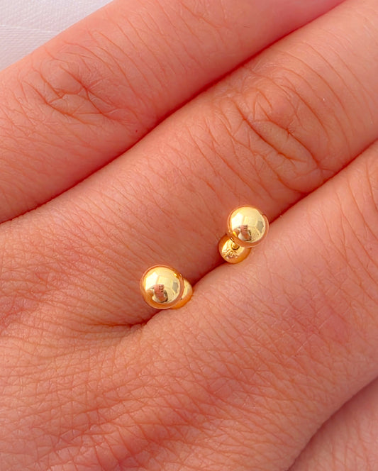18k Gold Ball Stud Earrings for Babies and Girls.