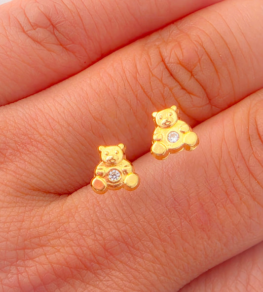 18k Gold Teddy Bear Stud Earrings for Babies and Girls.