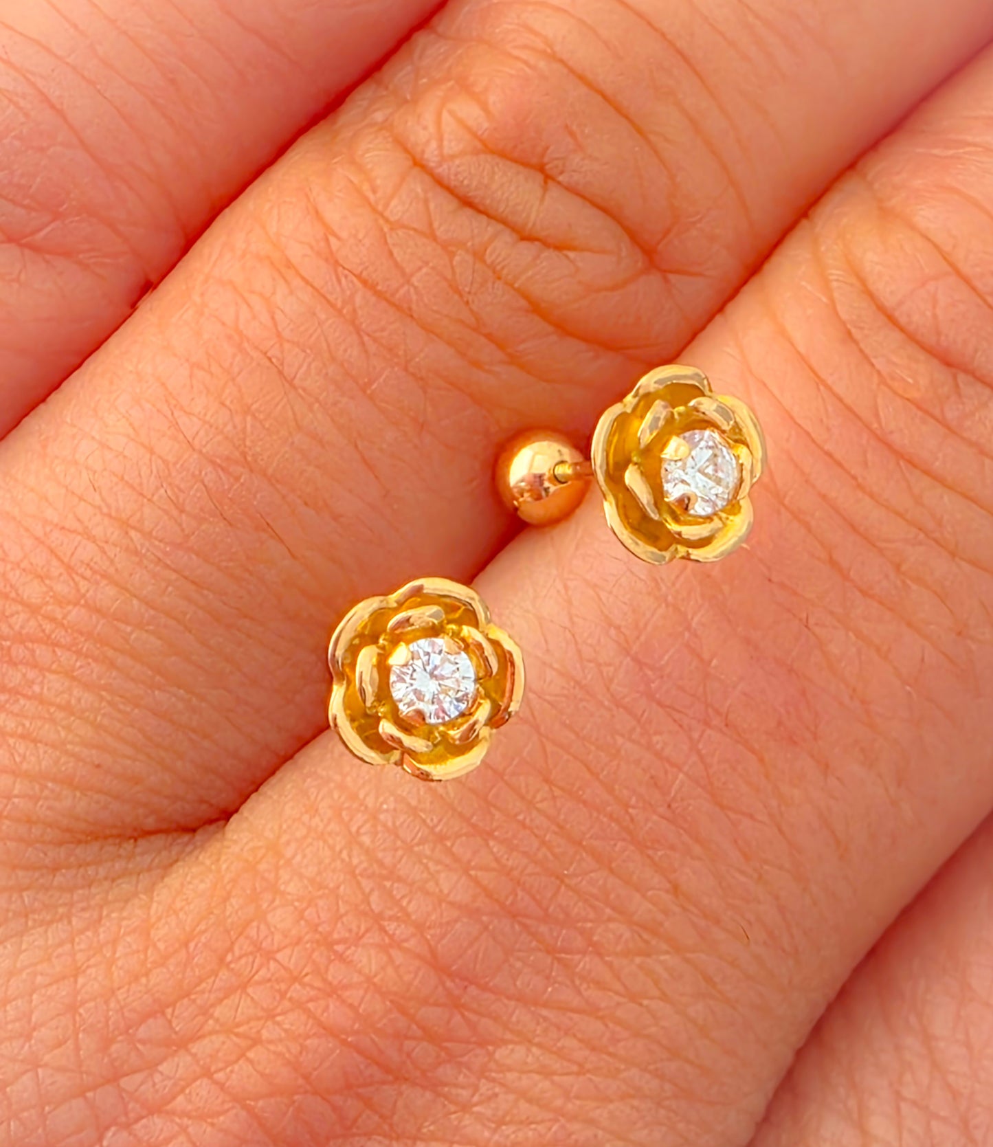 18k Gold Flower Stud Earrings for Babies.