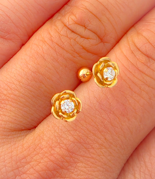 18k Gold Flower Stud Earrings for Babies.