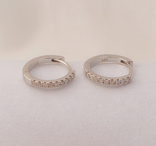 14K White Gold Diamond Hoop Earrings.