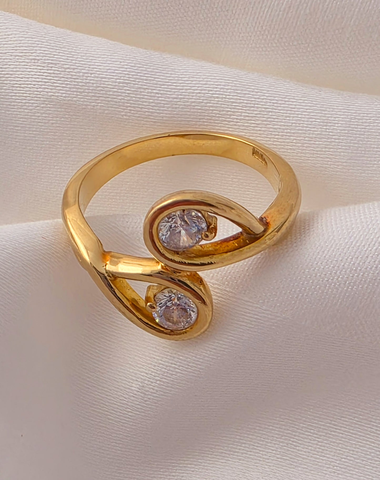 2 Drops Crystal Gold Ring.